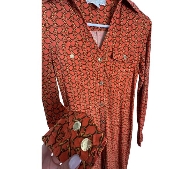 Michael Kors Fitted Orange Chainlink Print Shirt Dress XXS - Picture 5 of 10